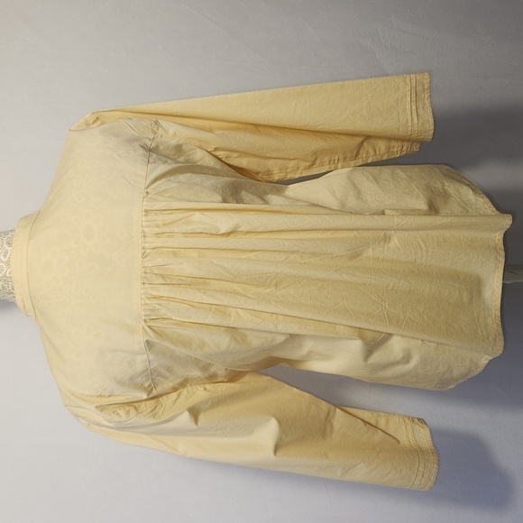 J Jill Pale Yellow Button Down Baby Doll 3/4 Sleeve Embroidered Blouse Size M - Picture 8 of 13